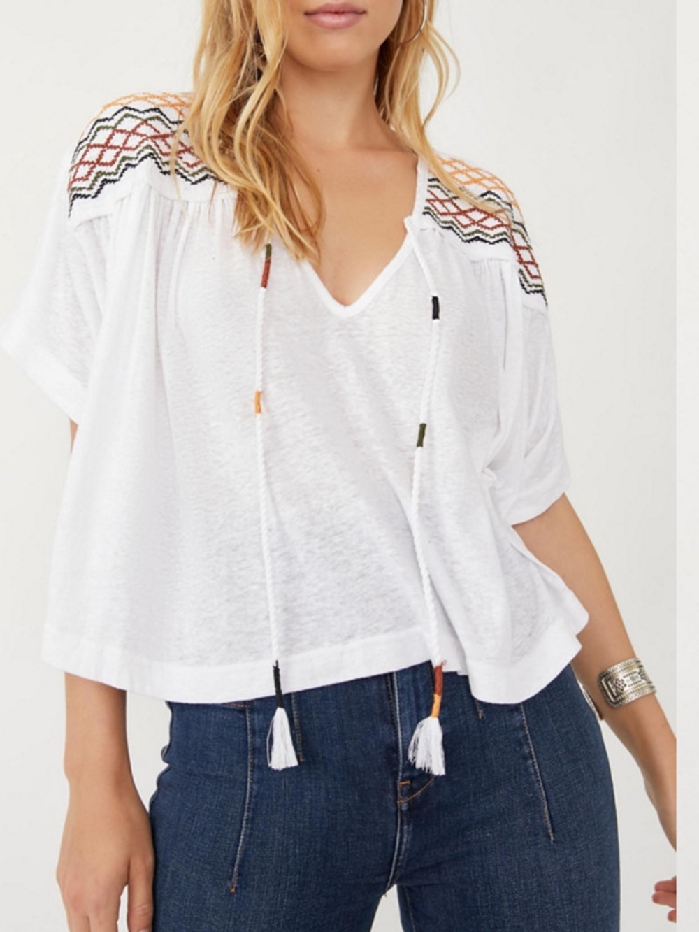 Free People Market Embroidered Top NWOT